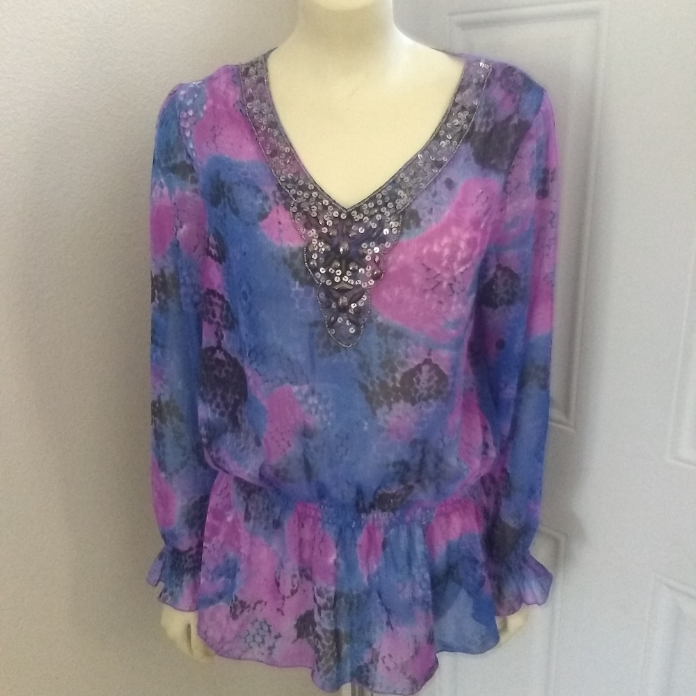 Mushkaby Sienna Rose, Inc Sheer Blouse Sz Large